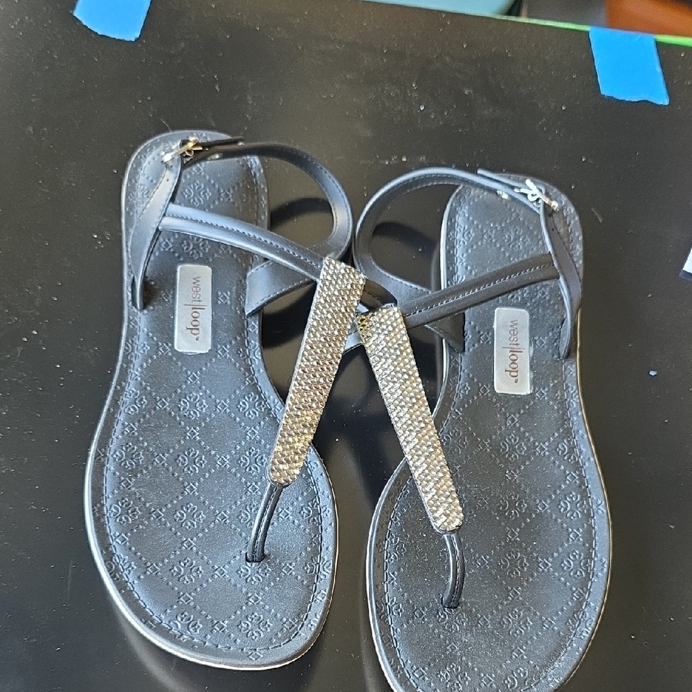 Black Sandals with Rhinestone Straps